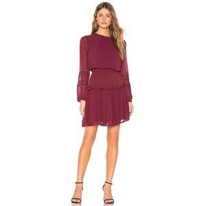 MISA Los Angeles Alin Mini Dress Burgundy Swiss Dot Red Maroon Long Sleeve M